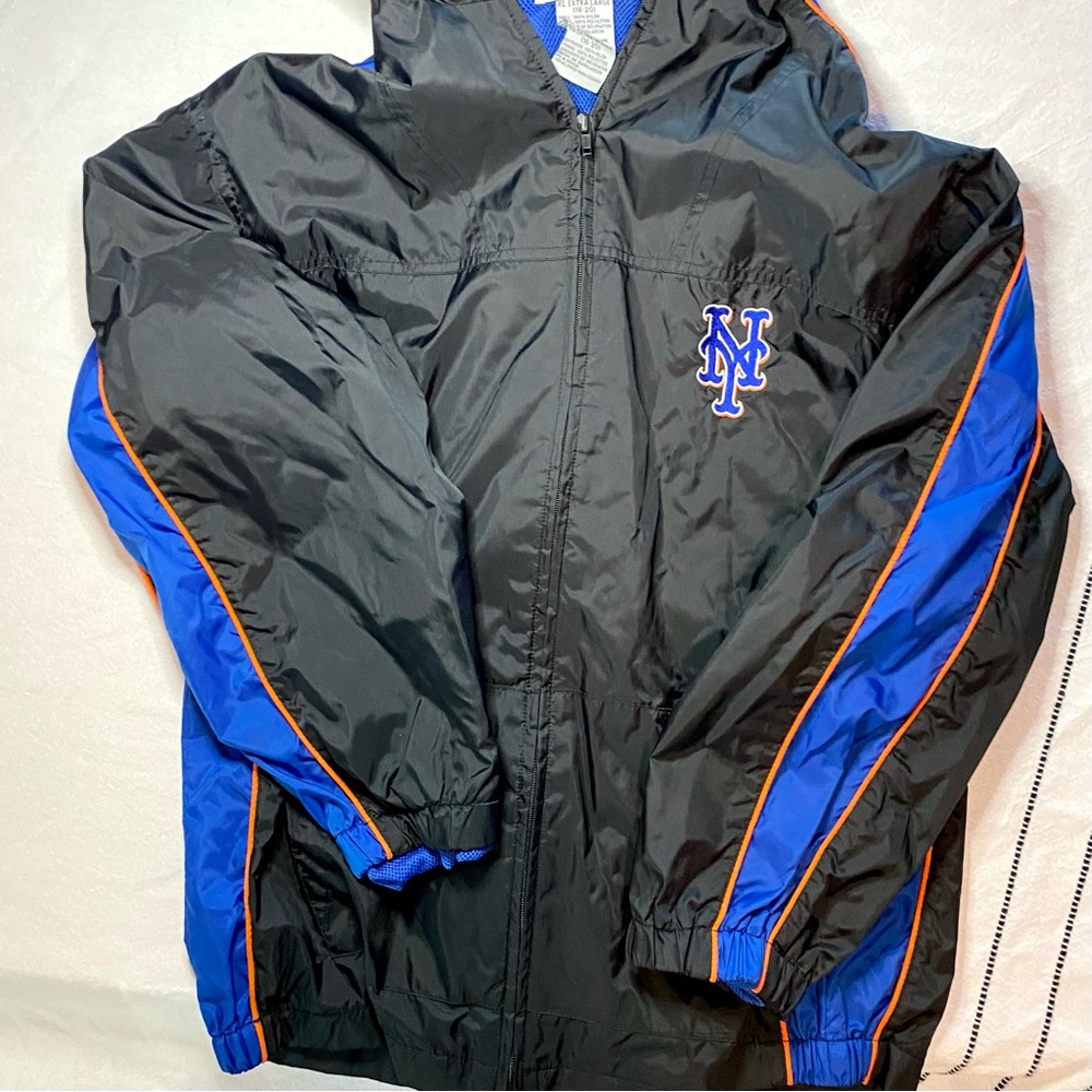 Kid’s Mets Baseball Genuine Merchandise Windbreaker Jacket With Hood Size XL